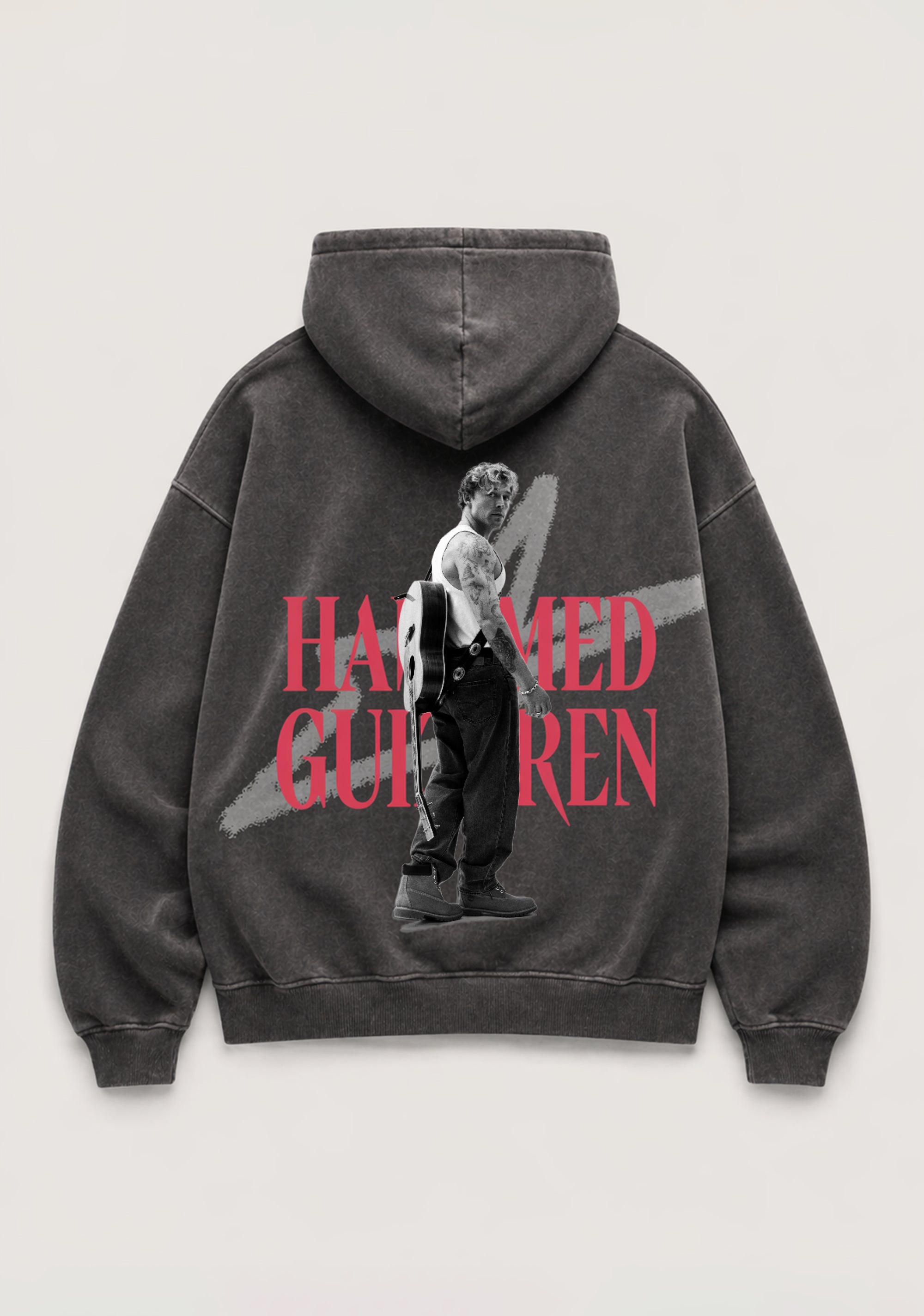 GREY WASHED GUITAR HOODIE