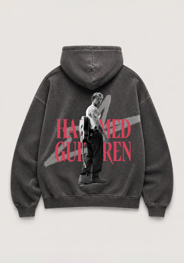GREY WASHED GUITAR HOODIE